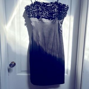 Betsey Johnson Black Silk Stretch Ruffled Bust Strapless Dress Size 10
